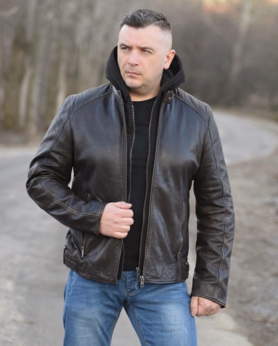 Leather jacket whit hood- Lews